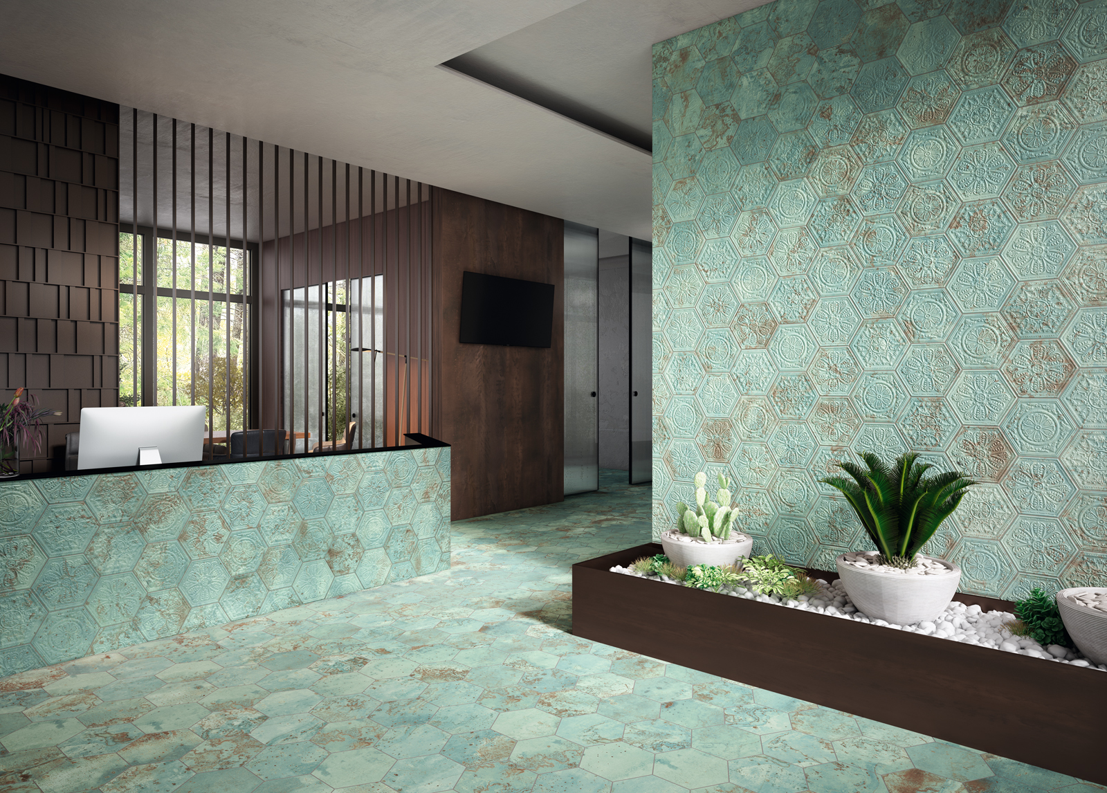 zinc green hexagon natural relief